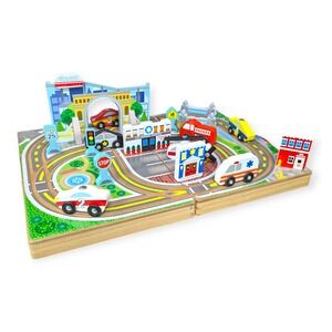 Melissa & Doug Take-Along Town Wooden Play Set 17pc Portable City 30141